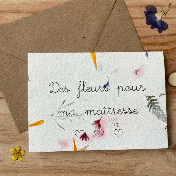 Des fleurs pour ma maîtresse carte poétique aux fleurs séchées