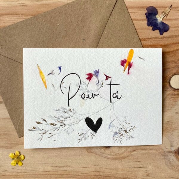 Pour toi carte poétique aux fleurs séchées