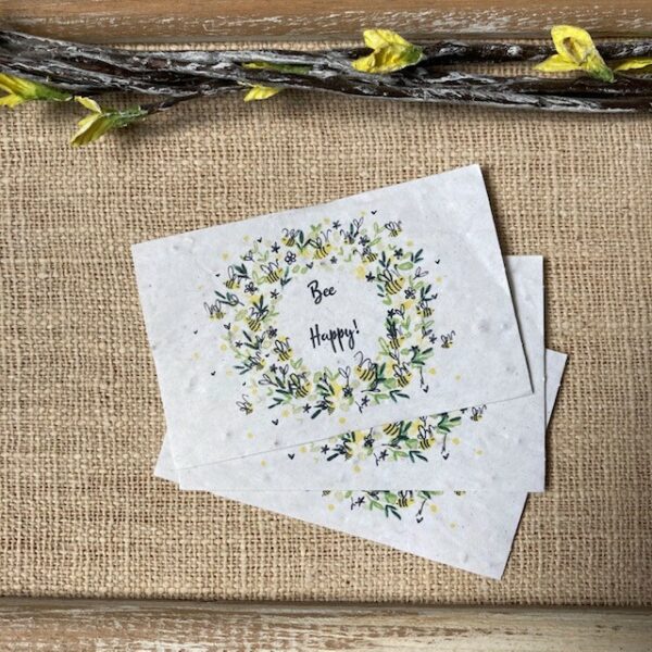 Lot de 10 mini cartes “Bee Happy” – Fleurs sauvages