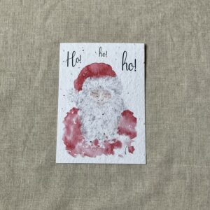 Carte de voeux illustrée à l'aquarelle d'un père Noel et du texte "Ho ho ho"