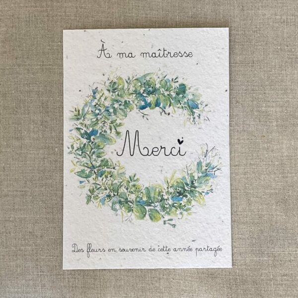 A ma maitresse – Merci – Carte à planter A6