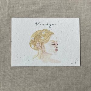 Carte à planter représentant un portrait de femme douce associée au signe astrologique de la Vierge