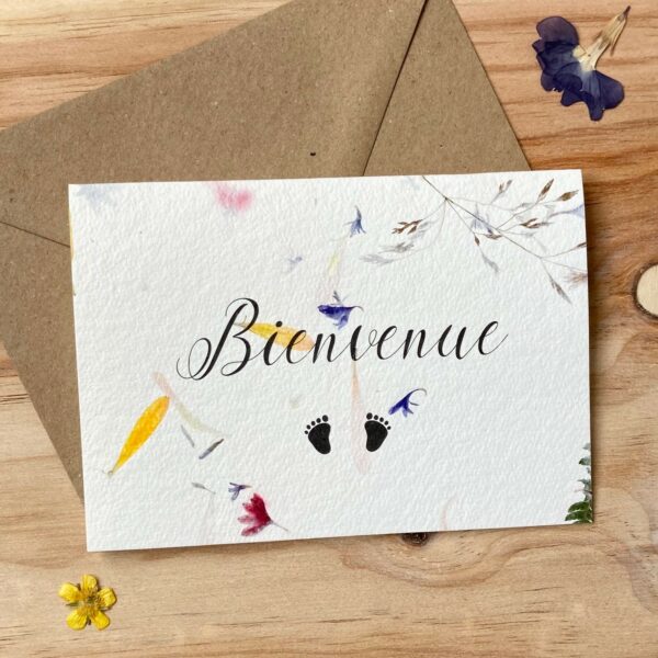 Bienvenue carte poétique naissance aux fleurs séchées